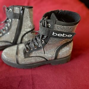 Bebe Black and Silver Embellished Ankle Boots